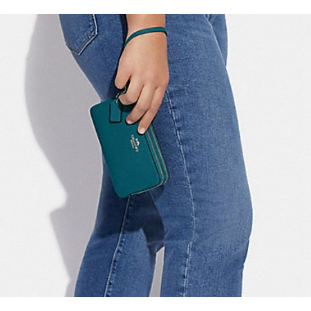 คล้องมือ Coachแท้ มือหนึ่ง 1,2ซิป COACH DOUBLE CORNER ZIP WRISTLET IN PEBBLE LEATHER#F6650 #LittleBB
