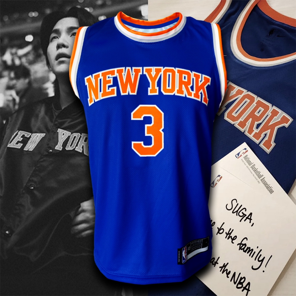 เสื้อบาส เสื้อบาสเกตบอล NBA New York Knicks เสื้อทีม นิวยอร์ก นิกส์ #BK0188 รุ่นพิเศษ SUGA BTS#3 ไซส์ S-5XL