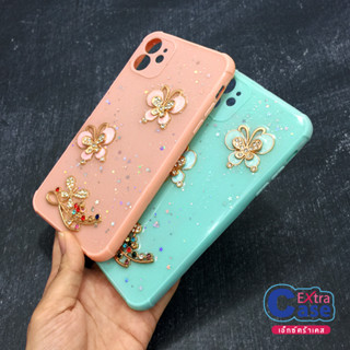 Oppo A15 A16 A16k A53 A57 A78 5G เคสขอบนิ่มกันเลนส์กล้อง ด้านหลังเจลกากเพชรพิมพ์ติดอะไหล่โลหะรูปฝีเสื้อ หรูหรา