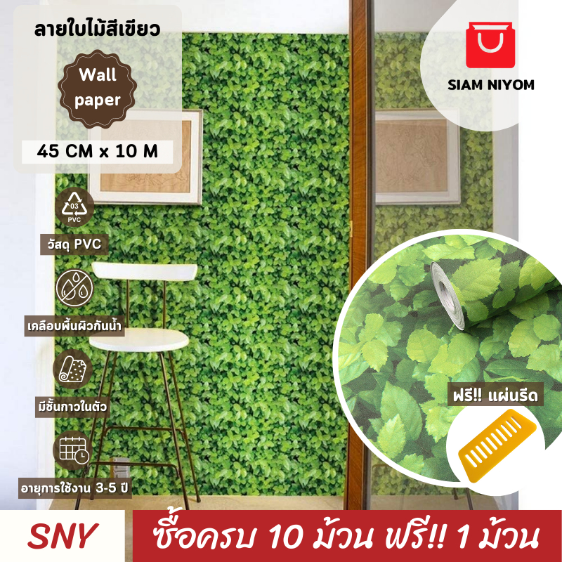 Siam Niyom สยามนิยม วอลเปเปอร์ติดผนัง ลายใบไม้สีเขียว วอลเปเปอร์ วอลเปเปอร์ผนัง wallpaper ติดผนัง