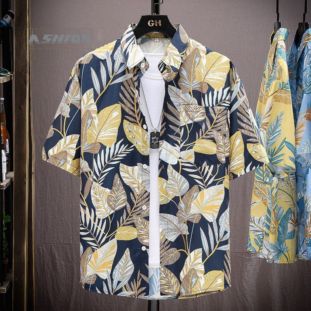 Eashion พร้อมส่ง Cod เสื้อเชิ้ตแฟชั่น ลายดอกไม้ สไตล์เกาหลี ฤดูร้อน สําหรับผู้ชาย Ml Xl 2XL 3XL ผ้าน