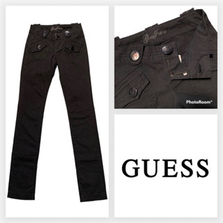 Guess(เกสส์) GS17 กางเกงขายาวผู้หญิง เอวต่ำ ผ้าสีดำ กระดุมใหญ่ ขาตรง