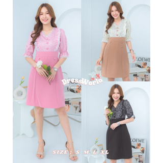 DW1045-DRESS WORLD -เดรสลายลายดอกลูกไม้ (ทักแชทเช็คของก่อนสั่งซื้อ)