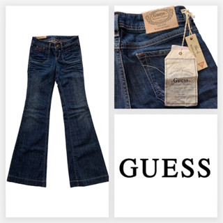 Guess(เกสส์) GS37 กางเกงขายาวผู้หญิง ยีนส์สีเข้ม ขาบาน ป้ายหนังสีขาว