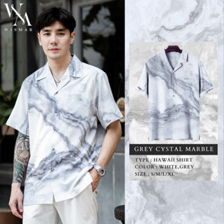 เสื้อเชิ้ตฮาวายแขนสั้นลายหินอ่อน(คริสตัล เกรย์): Hawaii Grey Clystal  Marble Shirt(Short-Sleeve)