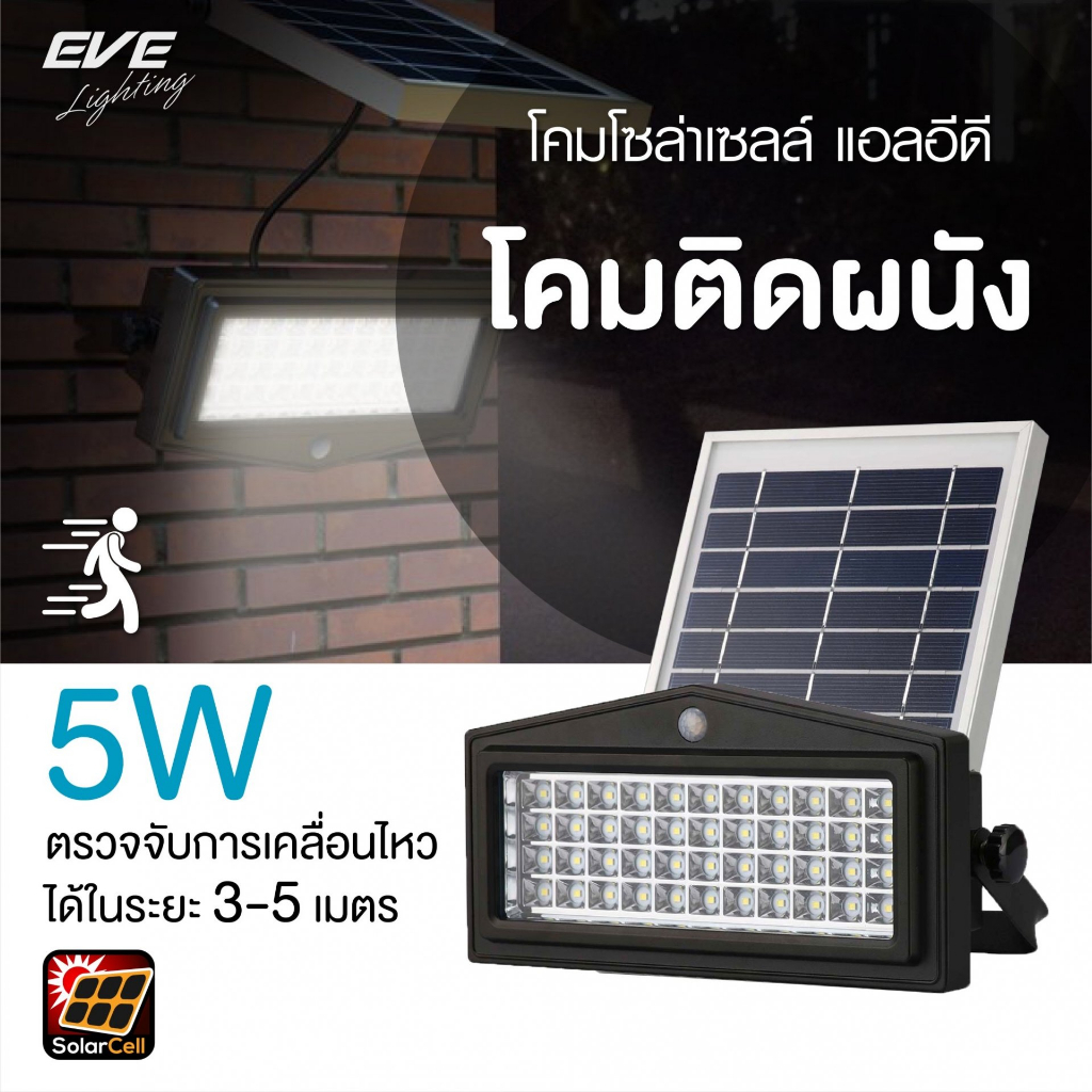 EVE โคมไฟติดผนัง โซล่าเซลล์ จับความเคลื่อนไหว รุ่น WSL-04 กันน้ำกันฝุ่น IP65