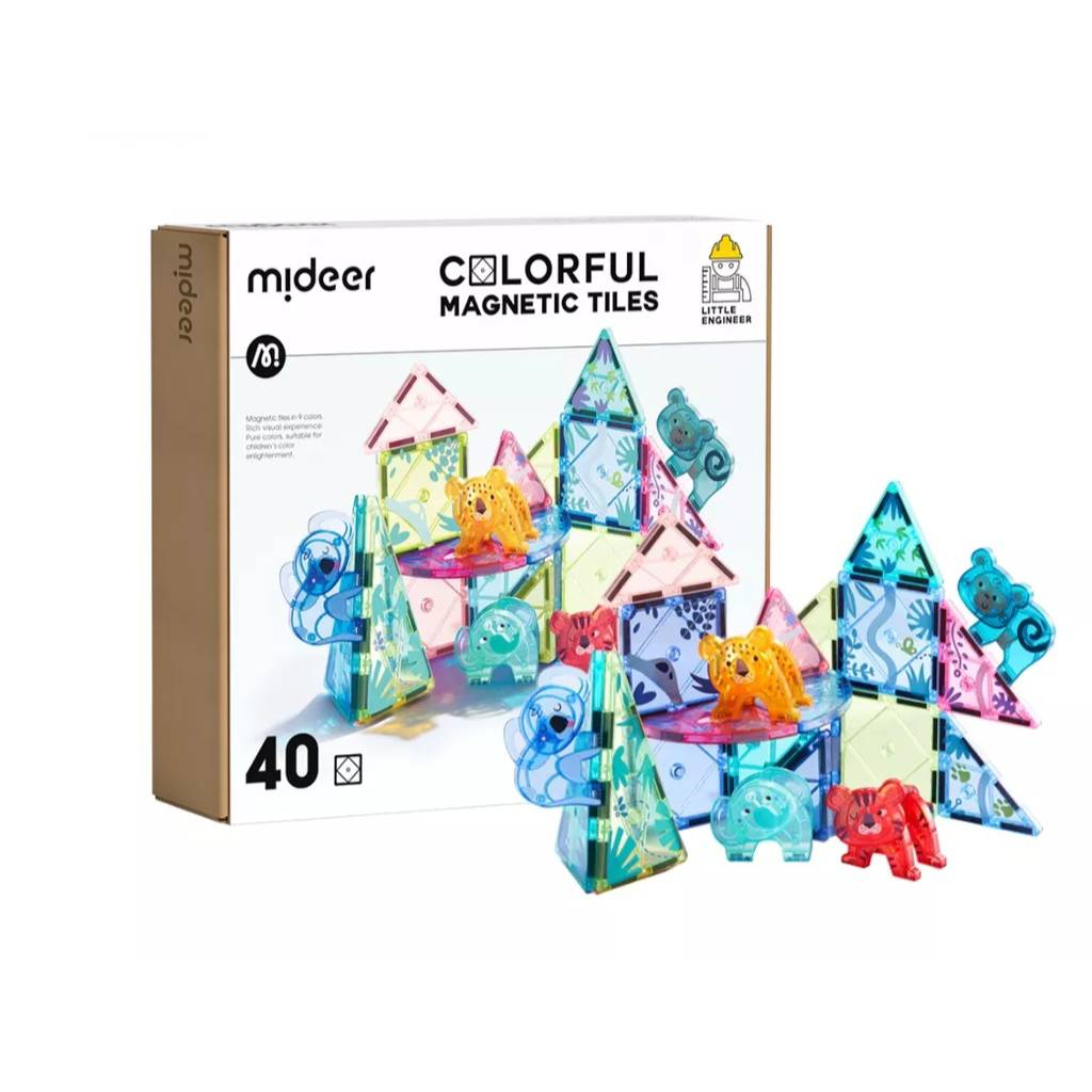Mideer - Colorful Magnetic Tiles  40PCS แม่เหล็กตัวต่อสีรุ้งธีมสัตว์ป่า40ชิ้น(3y+)