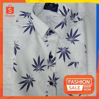 เสื้อเชิ้ตแขนสั้น พิมพ์ลายใบใม้