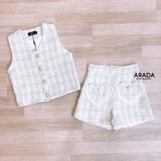 ARADA:เซตเสื้อแขนกุกคอวีงานกระดุมรูปหัวใจ(*เช็คสต๊อกก่อนกดสั่งน๊า)