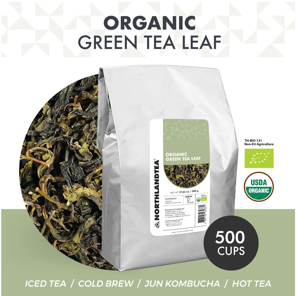 Northlandtea -ใบชาเขียว USDA & EU ออร์แกนิค 500g HOT & ICED TEA / COLD BREW / KOMBUCHA and etc 