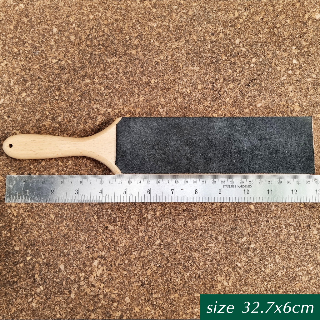 หนังลับมีดด้ามไม้ Leather Strop pro / ก้อนเขียวเนื้อละเอียด Polishing wax - รูปที่ 5