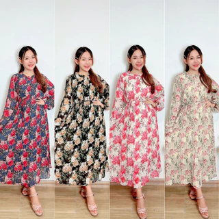 ชุดพลีท50ลาย Pleat Dressชุดพลีทลายดอกไม้ งานนำเข้า เดรสพลีทผ้าชีฟองลายดอกไม้ มีเชือกผูกเอว ชุดคลุมท้องแฟชั่น ชุดคลุมท้อง