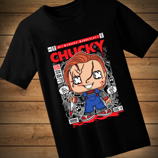 #035 เสื้อยืดลายการ์ตูน CHUCKY เสื้อยืดสีดำ เสื้อใส่เล่น เสื้อยืด เสื้อคอกลม ใส่สบาย เสื้อสกรีน เสื้อสั่งทำ เสื้อยืดแขน