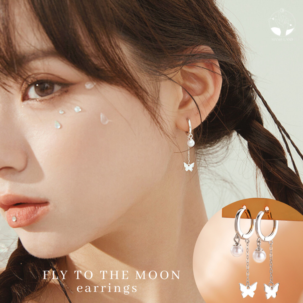MNL💗FLY TO THE MOON ต่างหูผีเสื้อแห่งรักแท้ มุก แบบห่วง เครื่องประดับแฟชั่น เงินแท้925 ไม่ลอกดำ มินิมอล วันเกิด ของขวัญ