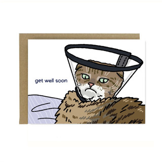 การ์ดอวยพร น่ารัก พร้อมซอง การ์ดหายไวๆ แสดงความเสียใจ ลายแมว มีมตลก Get well soon cat in cone Card