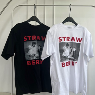 CHANI : Jt042 l 🇰🇷T-shirt เสื้อยืด Over size แพทเทิ้ลงานเกาหลีเสริมไหล่ สกีนลาย STRAW berr