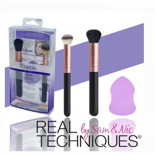 Real techniques brush ชุดแปรงแต่งหน้าพกพา 1 กล่องมี 2 แปรง พร้อมฟองน้ำ 1 ชิ้น