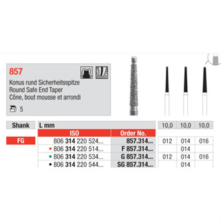 [ ยี่ห้อ Edenta ] หัวกรอไดมอนด์ Diamond ทรง Safe tip 851 857