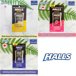 Halls - Minis Sugar Free Honey Lemon Flavor 24 Drops ลูกอมฮอลล์ ชุ่มคอ เย็นสดชื่น