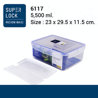 Super Lock กล่องถนอมอาหาร 5500ml. รุ่น 6117 [เข้าไมโครเวฟได้] กล่องแบ่ง Superlock ที่ใส่อาหาร มีตะแกรง