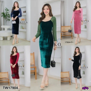 CS17904 เดรสกำมะหยี่สีพื้นแขนยาว Long sleeve solid color velvet dress.