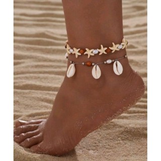 พร้อมส่ง! Set2 ชิ้น สร้อยข้อเท้าเปลือกหอย 2pcs Starfish &amp; Faux Pearl Decor Anklet