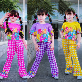 พร้อมส่ง!! ชุดเซ็ตเด็กแคร์แบร์ Care Bears เสื้อคู่กางเกงขาบาน ผ้าไมโครพิมพ์ลาย