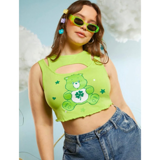 เสื้อแขนกุดครอปเขียว ลายแคร์แบร์ พลัสไซต์ (สินค้างานลิขสิทธิ์แท้100% X Care Bears ครบรอบ 40 ปี) สไตล์Y2K การ์ตูนยุค90