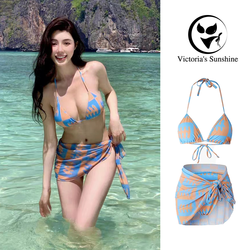 บิกินี่ x skirt 3 ชิ้น ชุดว่ายน้ำสาวอวบก้ใส่ได้ บิกินี่สาวอวบ #0088