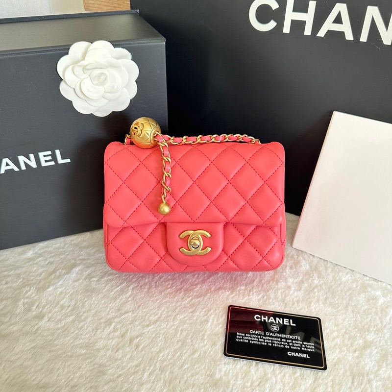 Chanel mini 7 lamb skin gold harware