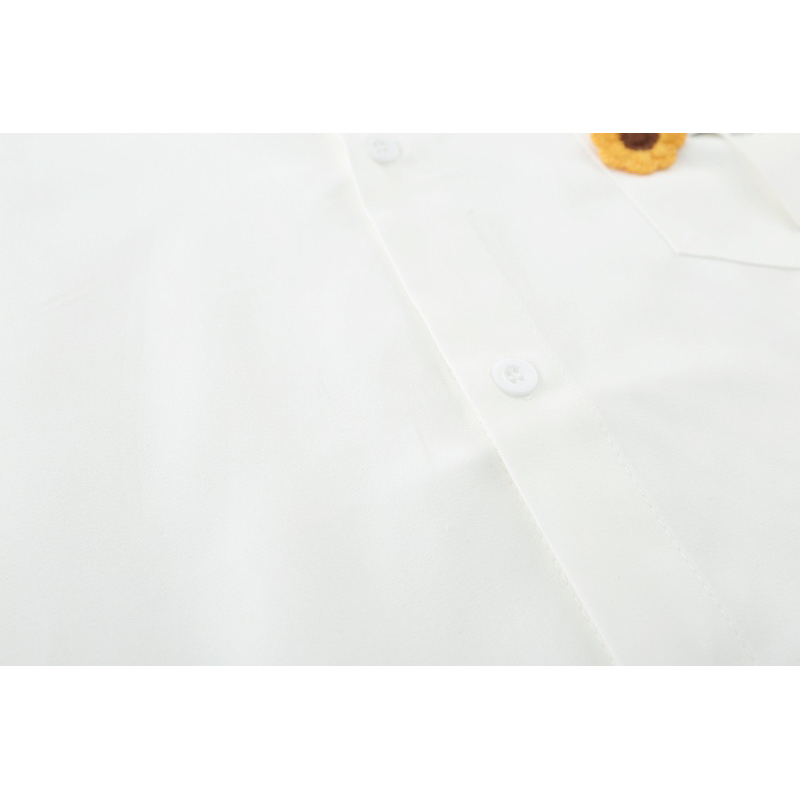 เสื้อเชิ้ตแขนสั้นแถมเข็มกลัดดอกไม้ (สีขาว/สีเหลือง) - รูปที่ 4