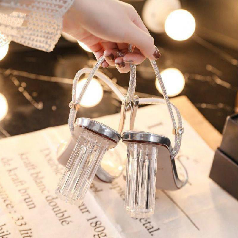 พร้อมส่ง ส้นสูงคริสตัล สูง 7cm รองเท้าแตะผู้หญิงสายใส