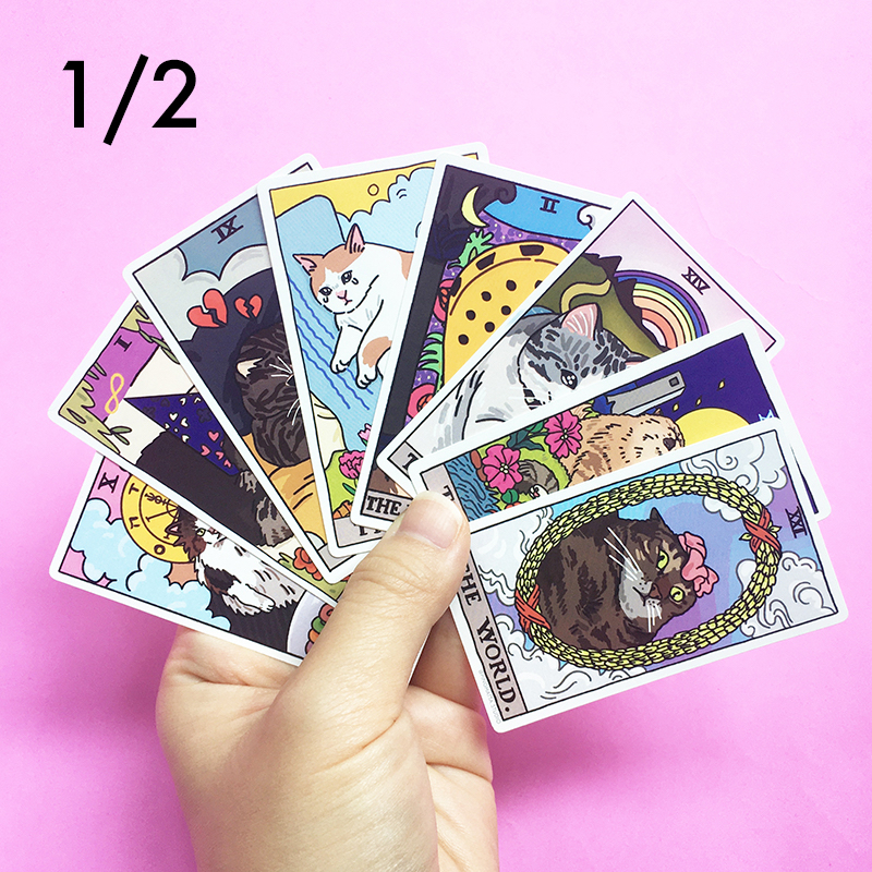 [1/2] สติกเกอร์ ไดคัทกันน้ำ ลายไพ่ทาโรต์ มีมแมว มีหลายลาย Temperance | Magician | Wheel Fortune | World Tarot Cat Meme