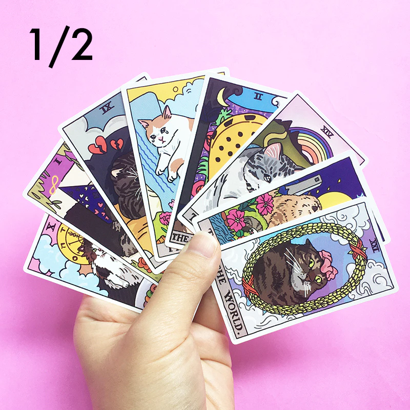 [1/2] สติกเกอร์ ไดคัทกันน้ำ ลายไพ่ทาโรต์ มีมแมว มีหลายลาย Temperance | Magician | Wheel Fortune | World Tarot Cat Meme