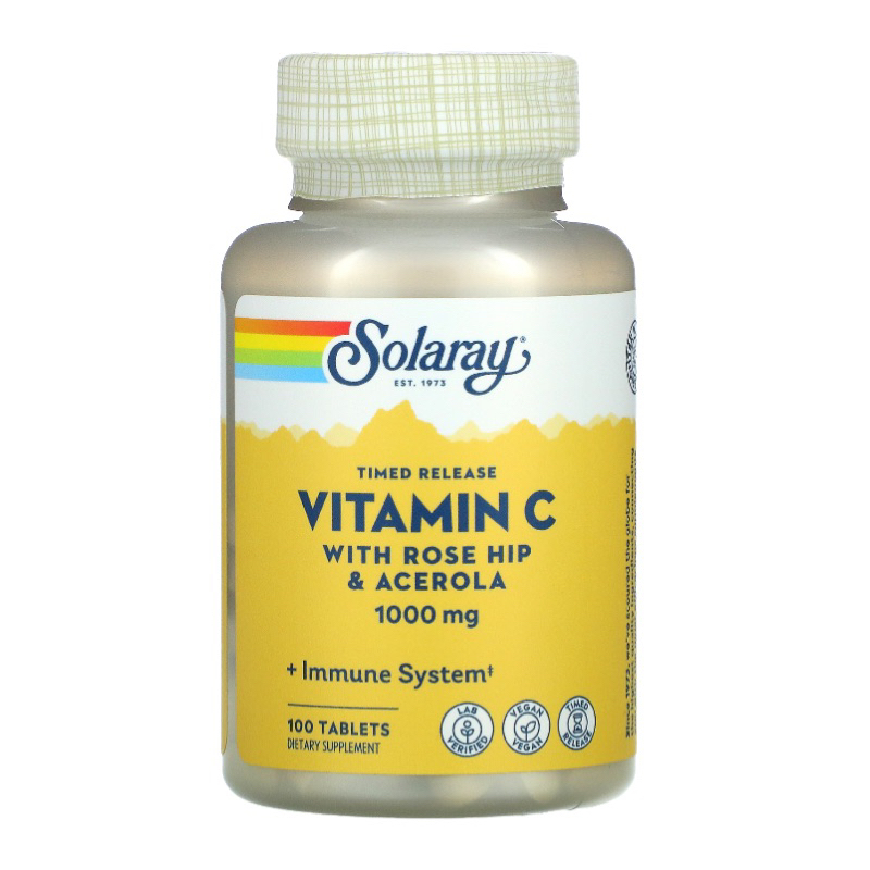ลดล้างสต้อค Solaray vitamin c 1000mg +rose hip+acerora cherry 100เม็ด