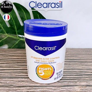 [Clearasil] Stubborn Acne Control 5 in 1 Daily Pads 90 Count แผ่นเช็ดทำความสะอาดใบหน้า ลดการเกิดสิว