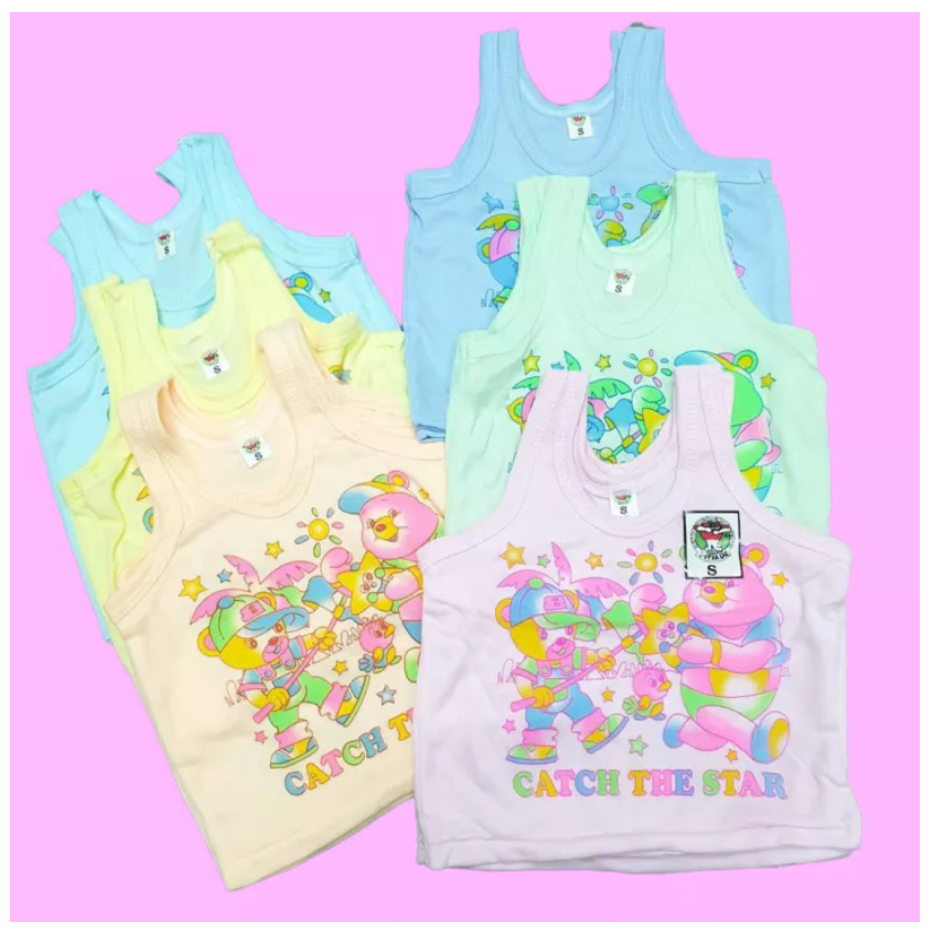 [6 ตัว 100฿] เสื้อกล้ามเด็กอ่อน สีหวาน สีพื้น ผ้า TC เสื้อกล้ามเด็ก ลายการ์ตูน เสื้อกล้ามเด็ก น่ารัก