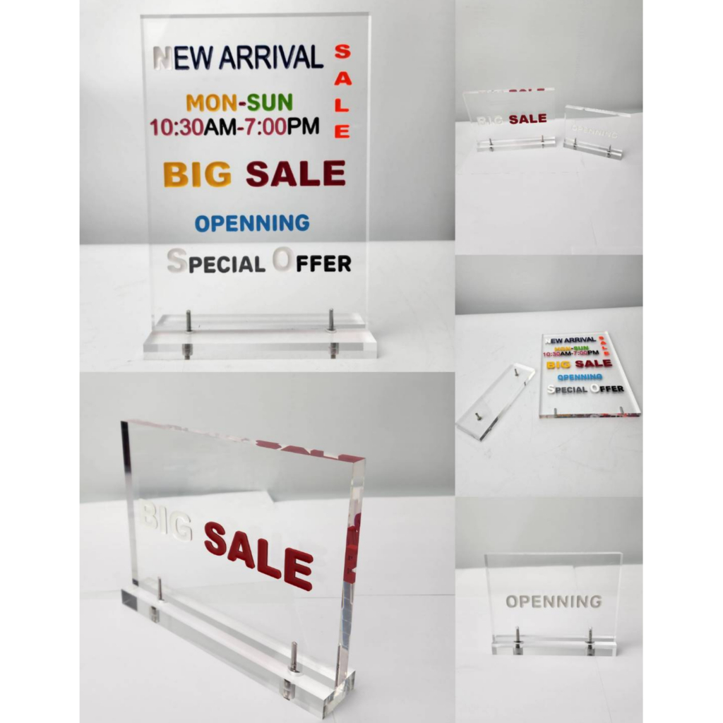 ป้ายอะคริลิค Premium Acrylic sign / ป้ายอะคริลิค ขนาด A6 , A5 , A4 พรีเมี่ยม (ข้อความทักแชท เลือกสีไ