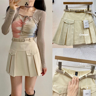 LADY_JEANS#6568( ใส่โค้ด LADYJ8 ลด 15% )กระโปรงแฟชั่น กระโปรงทำงาน กระเป๋าหน้า ฟรีเข็มขัด ผู้หญิง พร้อมส่ง