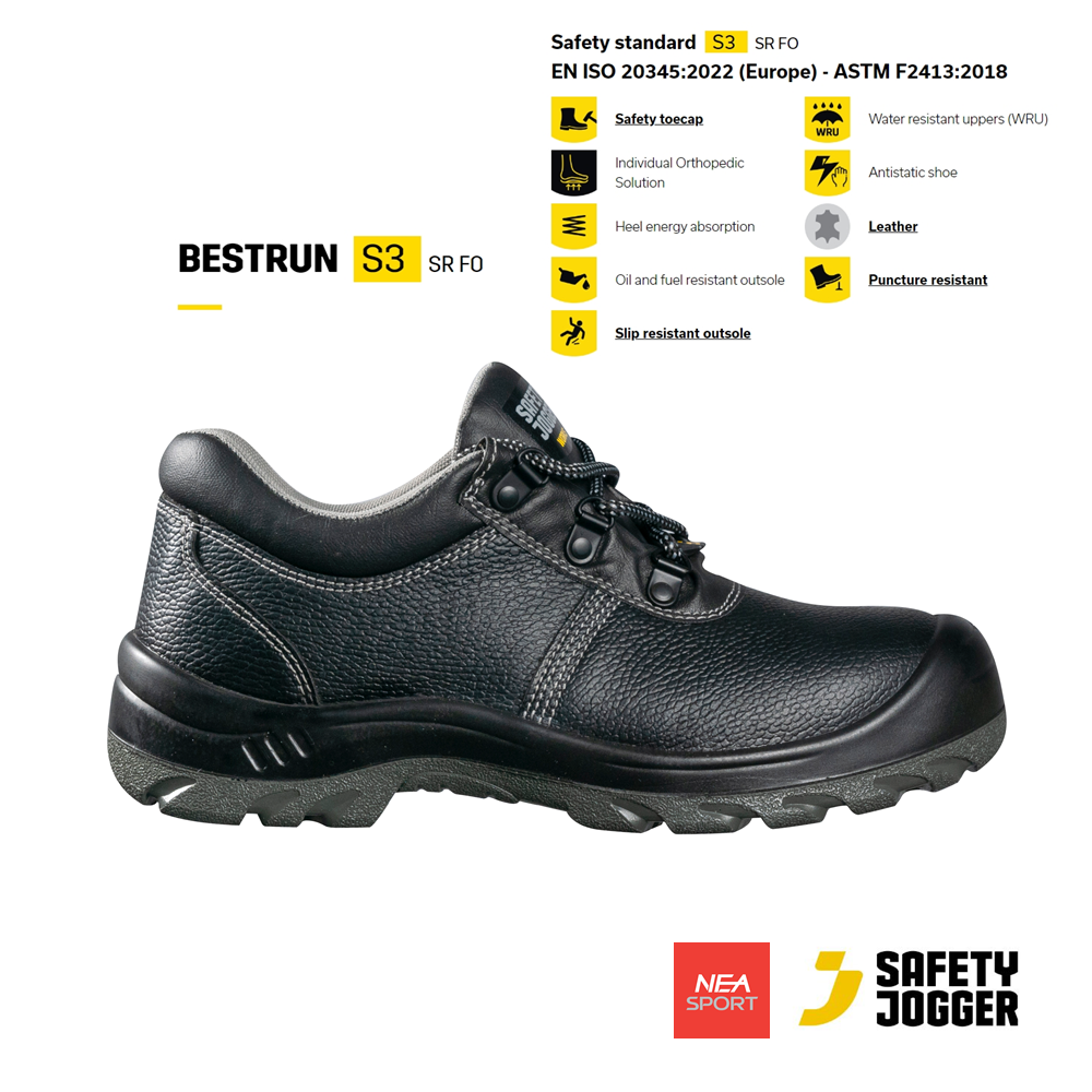 [ร้านนี้ Safety สุด] SAFETY JOGGER - BESTRUN S3 รองเท้าเซฟตี้ หัวเหล็ก แผ่นเหล็กกันทะลุ หนังแท้ รองเ