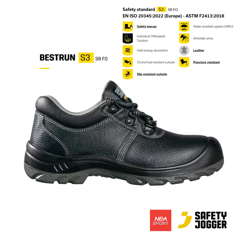 [ร้านนี้ Safety สุด] SAFETY JOGGER - BESTRUN S3 รองเท้าเซฟตี้ หัวเหล็ก แผ่นเหล็กกันทะลุ หนังแท้ รองเท้านิรภัย