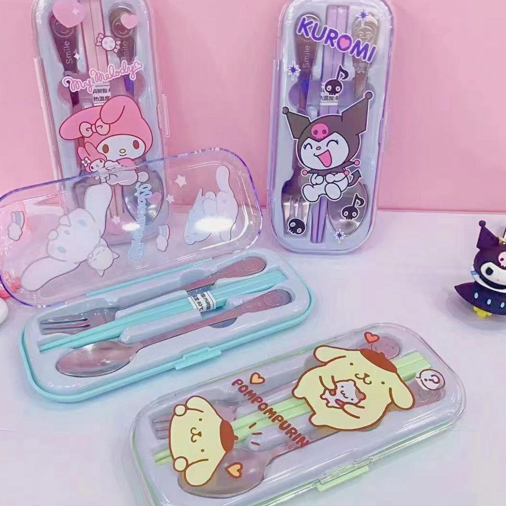 พร้อมส่ง ช้อนส้อมแสตนเลส ลายการ์ตูน กล่องช้อนส้อม ช้อนส้อมพกพา 25-1 – โปรปัง
