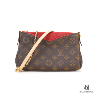 Louis Vuitton PALLAS CLUTCH 23 BROWN MONOGRAM RED CANVAS GHW