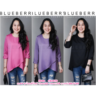 (อก44) B3979 BLUEBERRY NIGHTS เสื้อเชิ้ต ผ้าโพลีเอสเตอร์ผสมกึ่งเงาเนื้อนุ่ม เสื้อคอกลม แขนเชิ้ตยาว