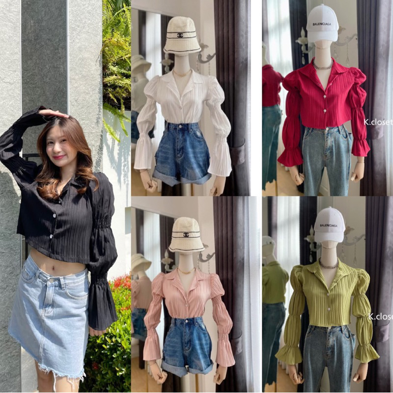 เสื้อเชิ้ตครอป แขนยาว แขนจ้ำ ผ้าดีมากค้าา