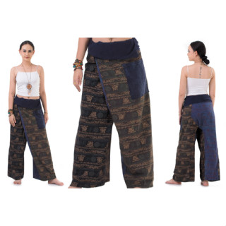 กางเกงเลผ้าฝ้าย กางเกงขาก๊วย กางเกงตังเก กางเกงสะดอ กางเกงตังเกขายาว Patchwork Fisherman Pants FO204