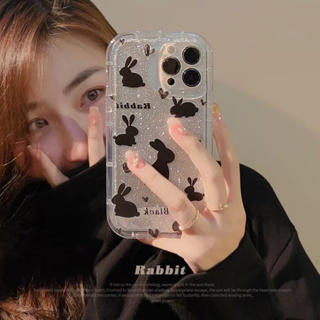 💕พร้อมส่ง💕iPhone 14 13 12 11 Pro Max เคส for เคสไอโฟน11 โปร่งใสบางเบาพกพาง่าย ผงกลิตเตอร์ น่ารัก กระต่าย กันกระแทก Case