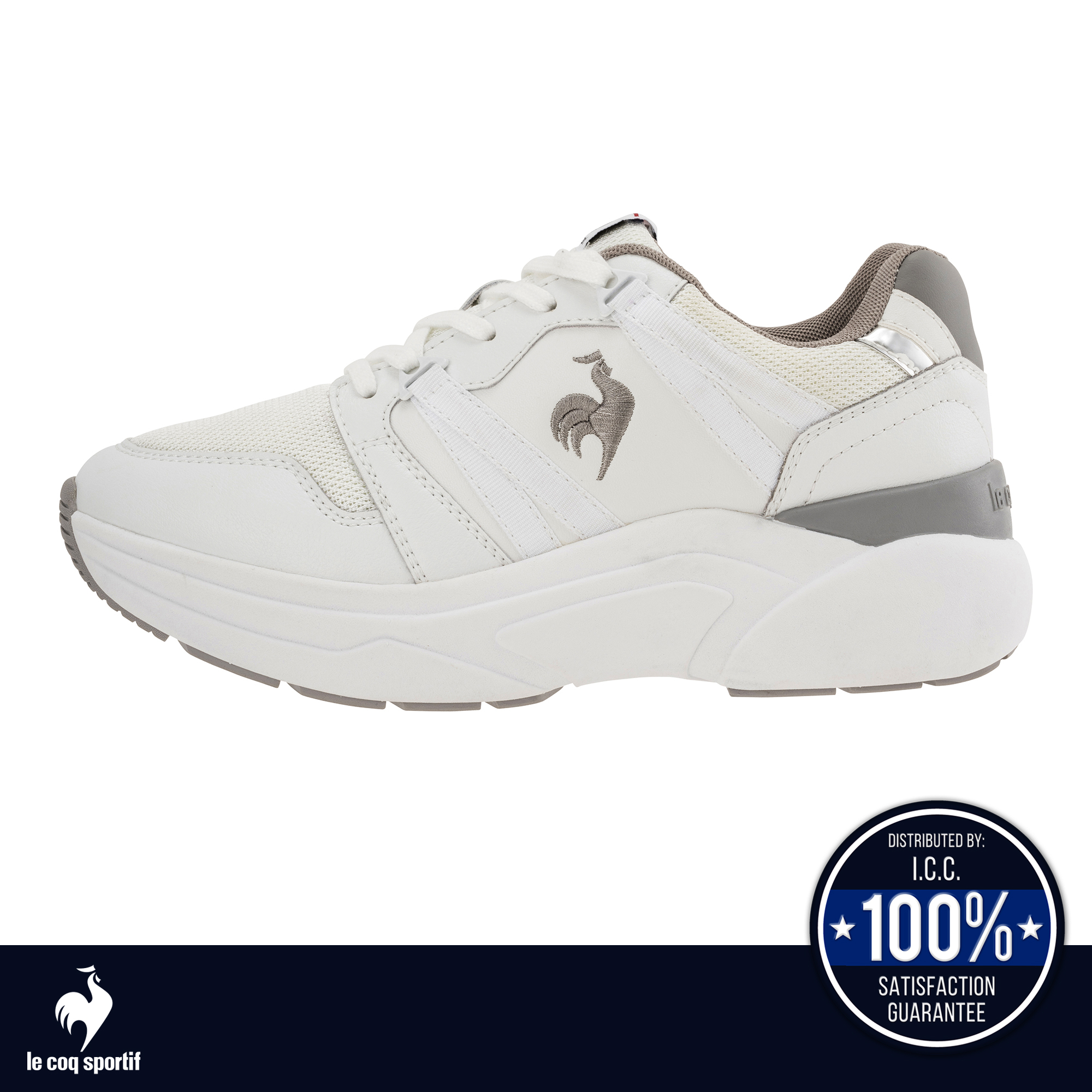 le coq sportif รองเท้าผู้หญิง รุ่น LCS BOULOGNE สีขาว-เงิน(รองเท้าผ้าใบสีขาว, รองเท้าแฟชั่น, แบบผูกเชือก, Unisex, lecoq)