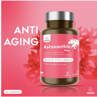 INZENT ASTAXANTHIN 6 MG แอสตาแซนธิน 6 มก. (30 แคปซูล) แอสต้าแซนธีน แอสต้าแซนทีน สาหร่ายสีแดง ต้านอนุมูล