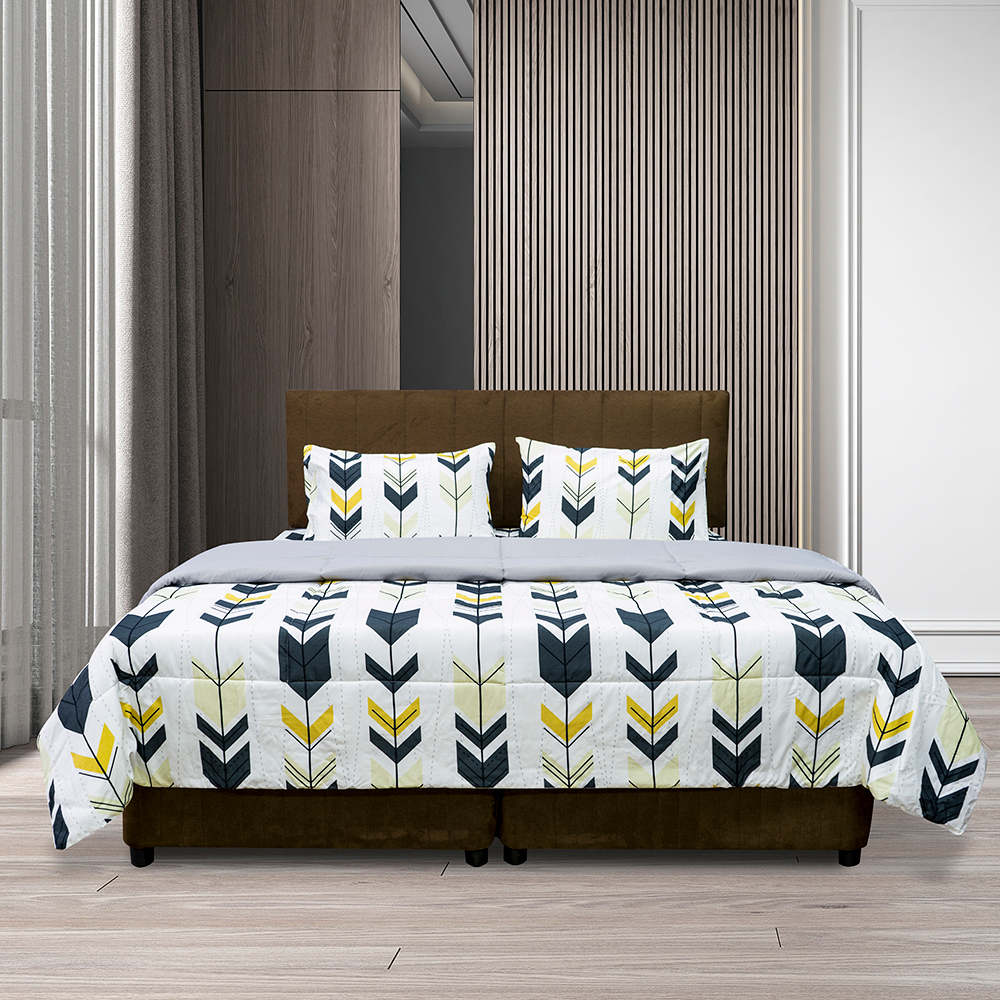 Picasso ชุดเครื่องนอน รุ่น Smile ลาย Cairo สีเทา-เหลือง เนื้อผ้าไมโครซาติน ทอ 300 เส้น/ตร.ซม.